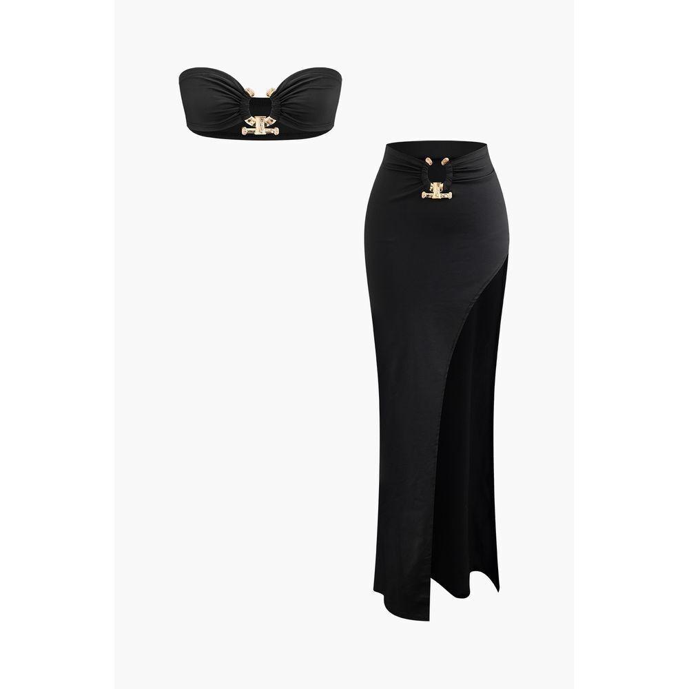 Micas U-ring Crop Tube Top And Asymmetric Slit Skirt Set black size S‎ - Picture 9 of 14